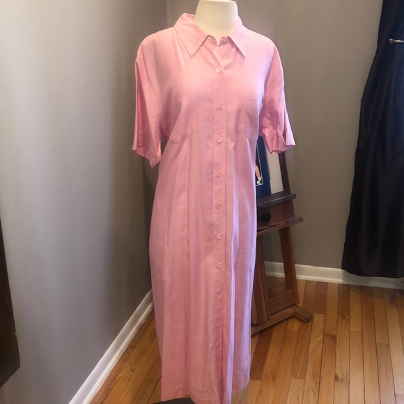 Adrienne Vittadini Dresses & Skirts - VITTADINI PINK LINEN SHORT SLEEVE SHIRTDRESS